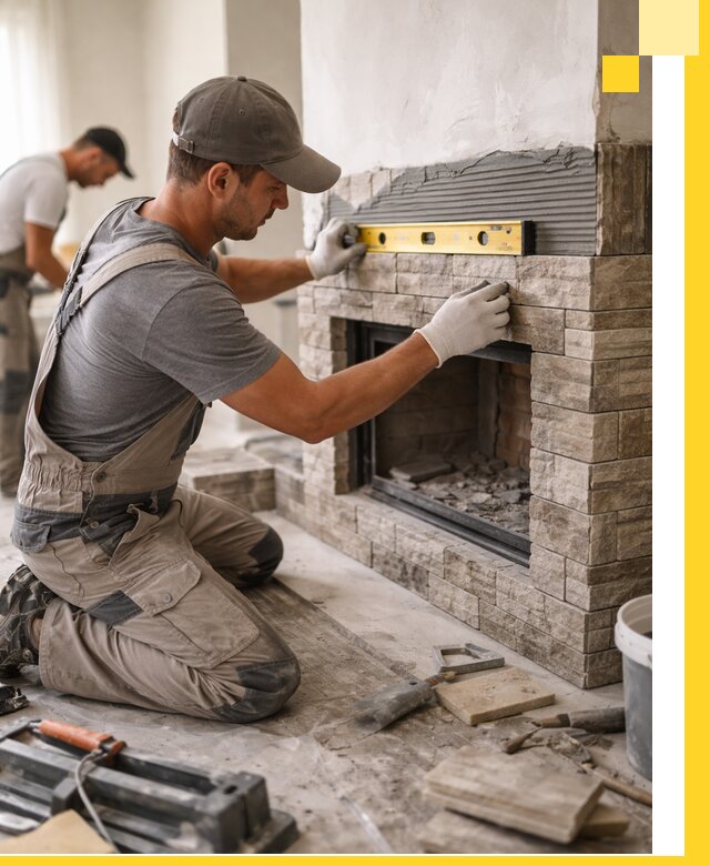 Облицовка каминов в Новочеркасске, монтаж и отделка натуральным камнем