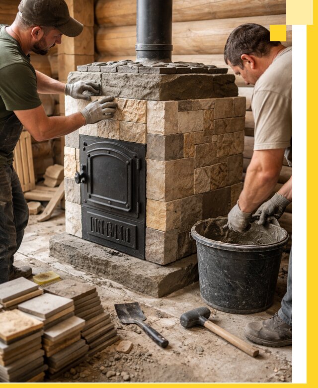 Облицовка банной печи под ключ в Новочеркасске: камень и плитка