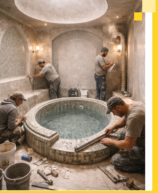 Профессиональное строительство хамама с бассейном в Новочеркасске под ключ