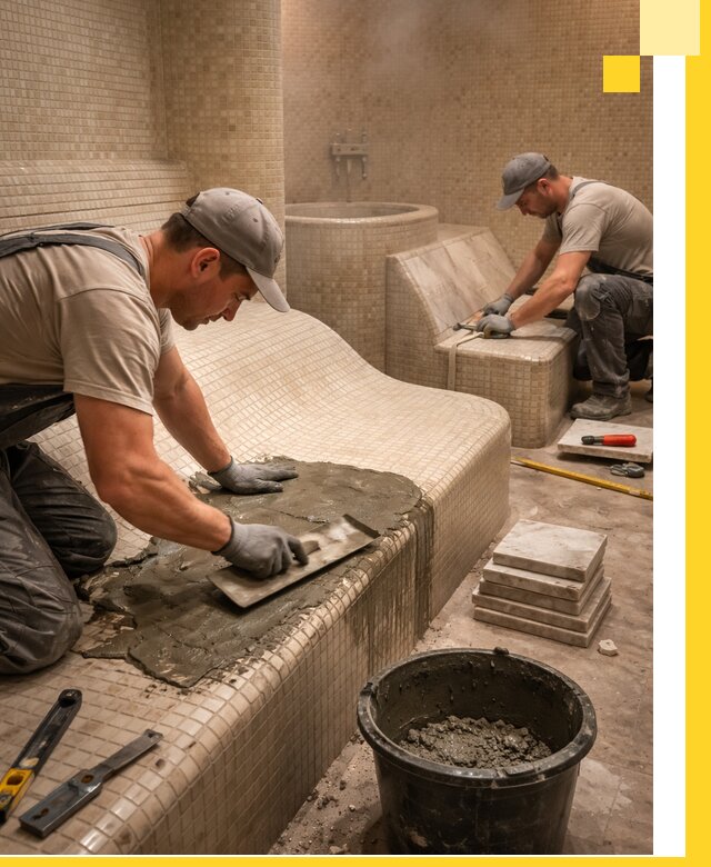 Лежаки для хамама под ключ в Новочеркасске, проект и монтаж