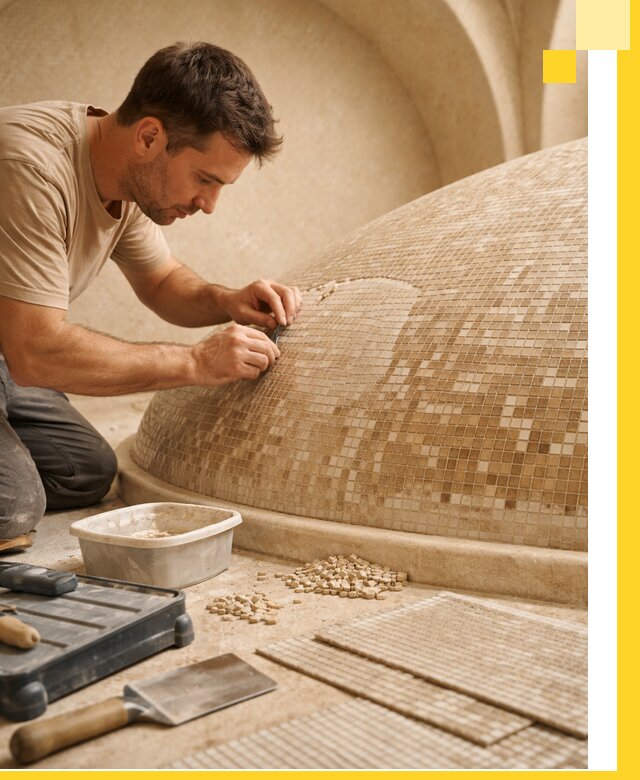 Профессиональная укладка мозаики для хамама под ключ в Новочеркасске